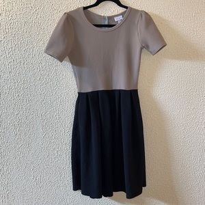 XS Brown/Tan Colorblocked LuLaRoe Amelia Dress